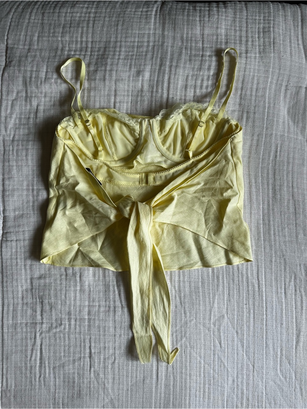 White fox Yellow Tie-Front Bustier Crop Top